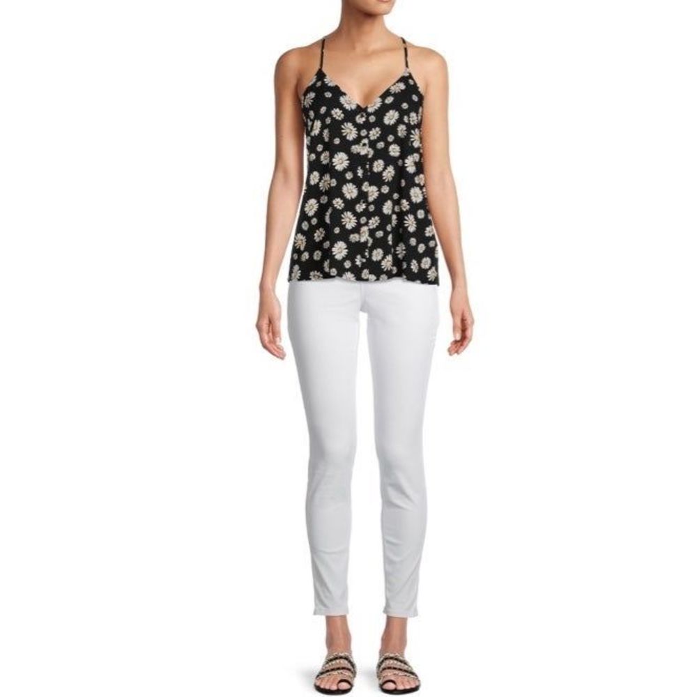 Nwt Nobo Woven Daisy floral tank top black racerback sleeveless v-neck cami - Picture 2 of 6